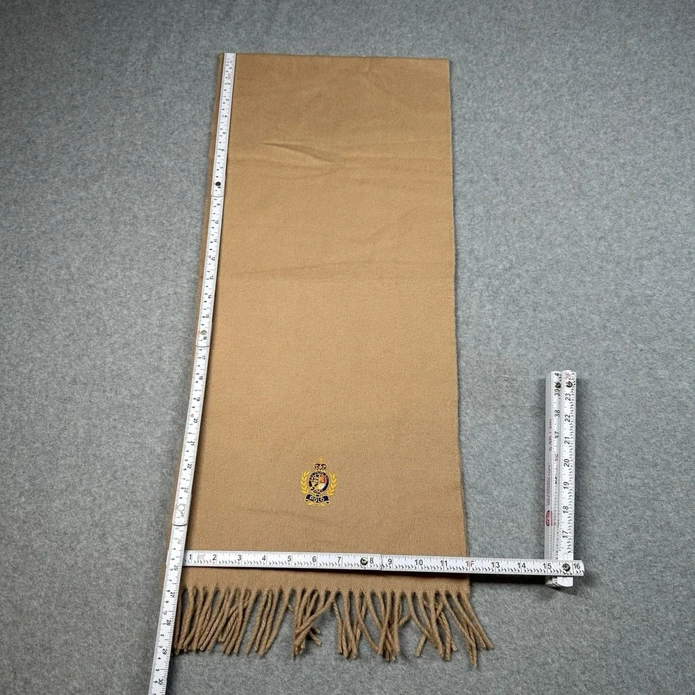 Polo Ralph Lauren 100% Cashmere Camel Scarf Crest Logo Made Germany 54x12 VTG